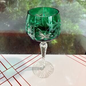 Vintage Nachtmann or Lausitzer Emerald Cut-to-Clear Crystal Wine Glass 8”